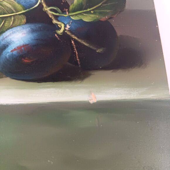 Vintage Still Life Fruit Painting On Board Dark Moody Peaches Grapes 8" x 10" - Picture 16 of 16